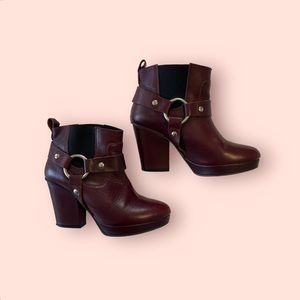 TBA BIKER ANKLE PLATFORM BOOTS IN "OXBLOOD"